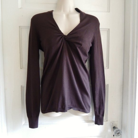 Halogen Brown Viscose Knit Knot Front Sweater S - Picture 1 of 8